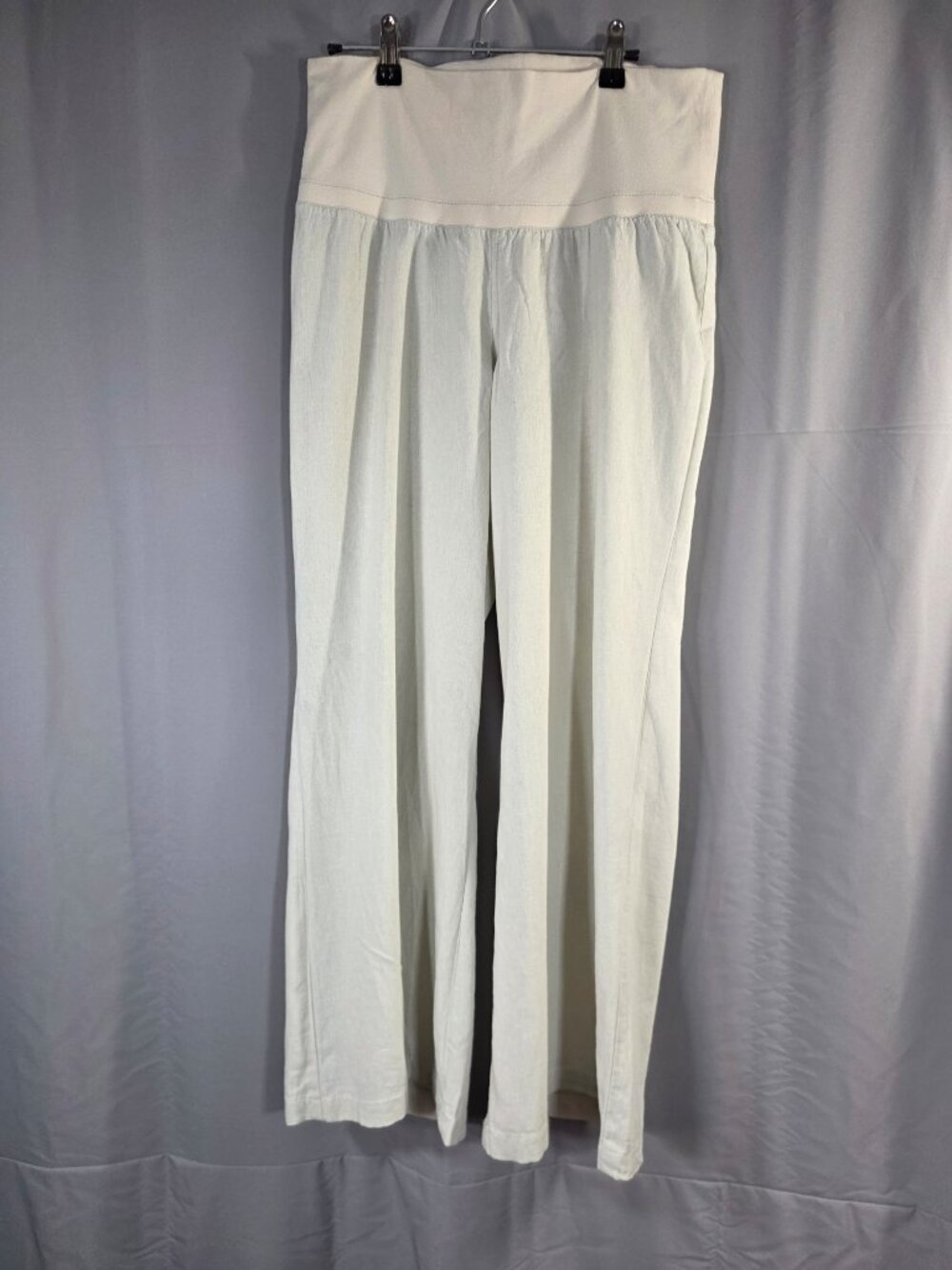 Old Navy Cream Linen Blend High-Rise Fold over Waist Women's Medium - Picture 2 of 10